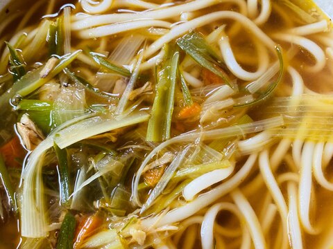 残ったカレーでネギたっぷりカレーうどん